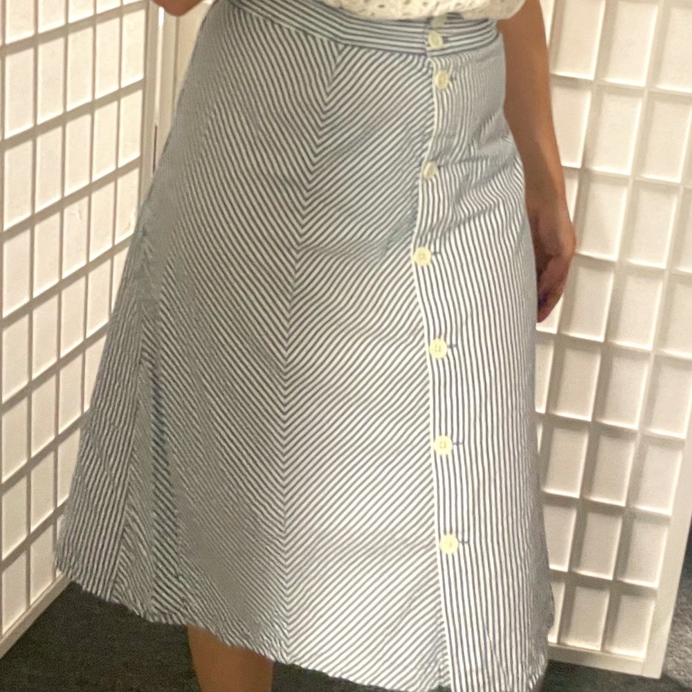 Classic Nautical Style Midi Striped Skirt